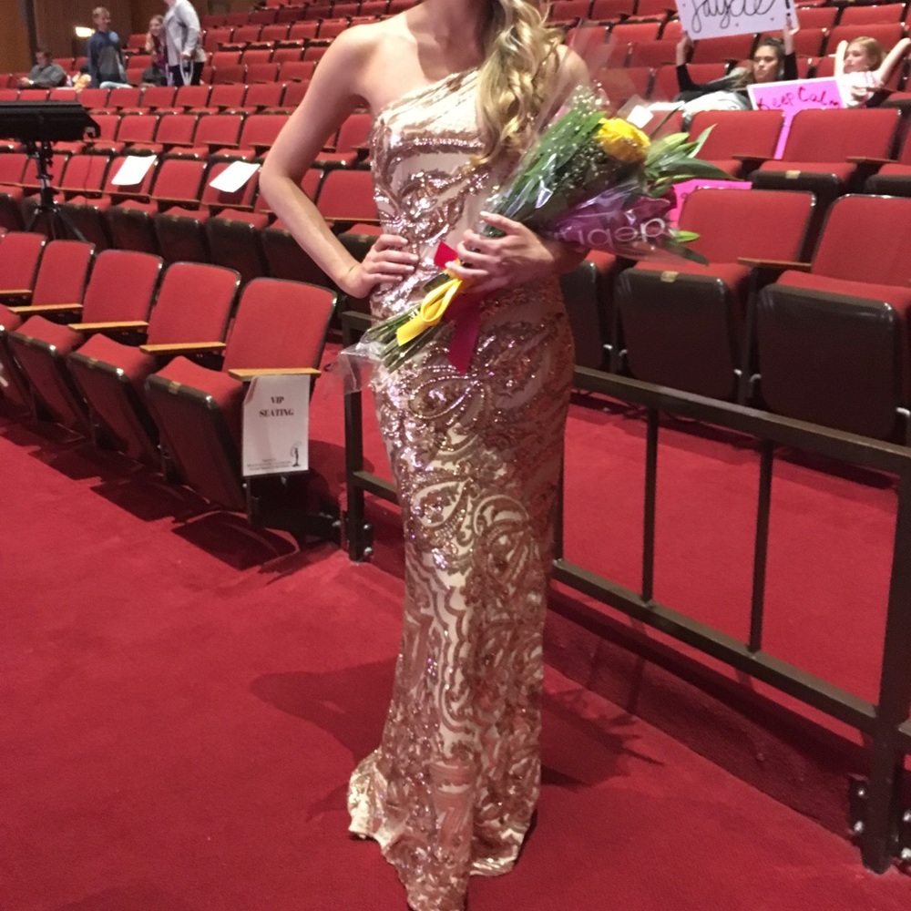 Vince Camuto Nude & Rose Gold Gown!